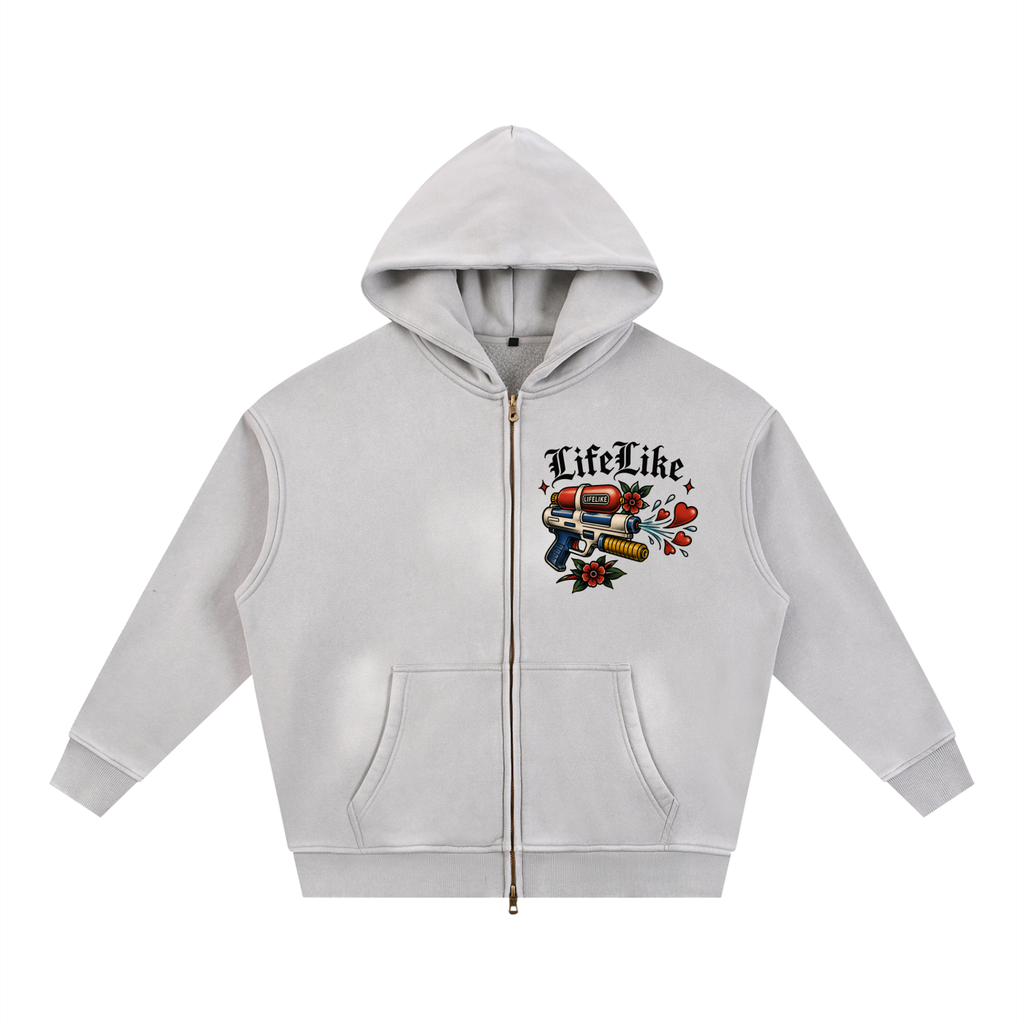 Sunfade Two-way Zipper Boxy Fleece Hoodie