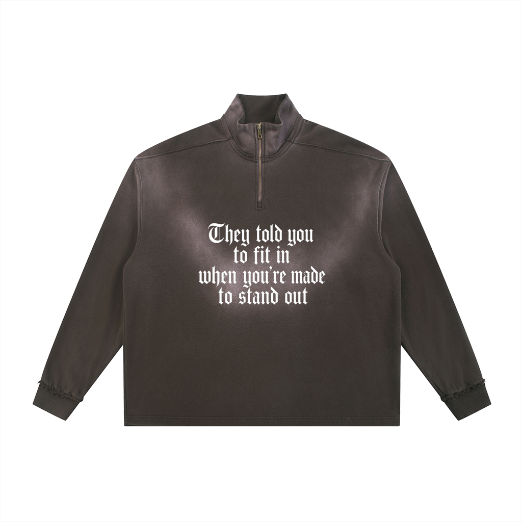 Sun Fade Raw Edge Quarter-Zip Sweatshirt