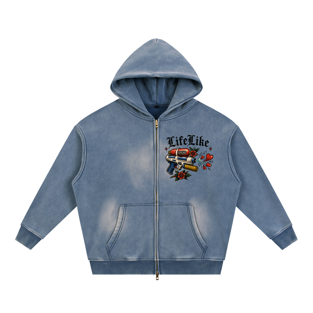 Sunfade Two-way Zipper Boxy Fleece Hoodie