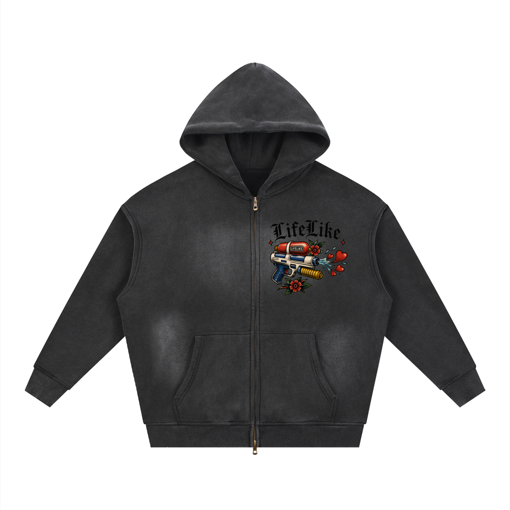 Sunfade Two-way Zipper Boxy Fleece Hoodie