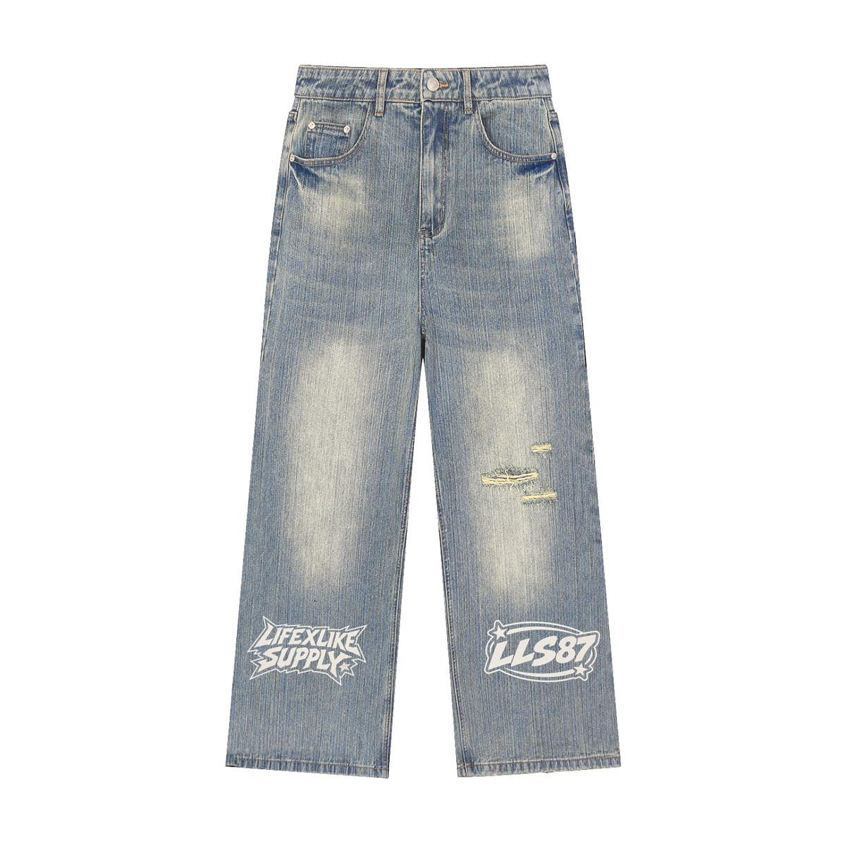 Mens Vintage Wash Distressed Denim Jeans