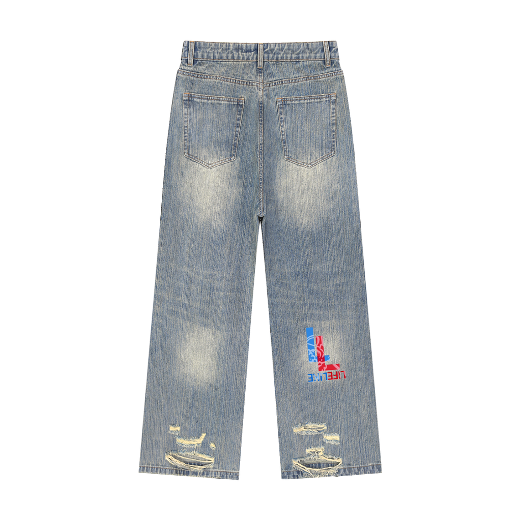 Mens Vintage Wash Distressed Denim Jeans