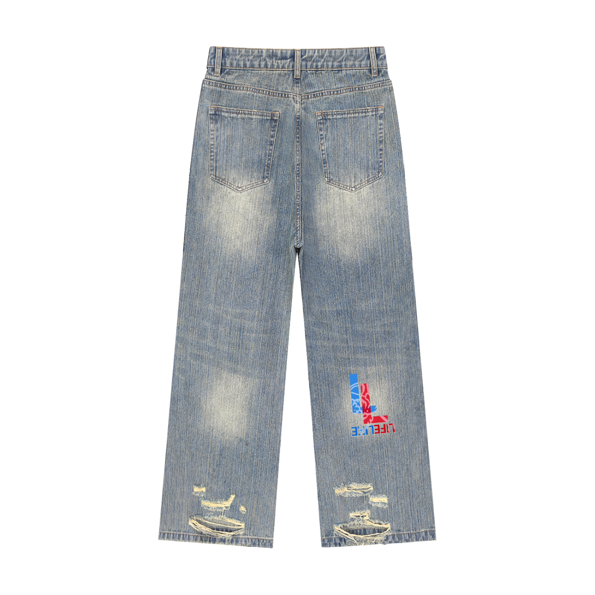 Mens Vintage Wash Distressed Denim Jeans