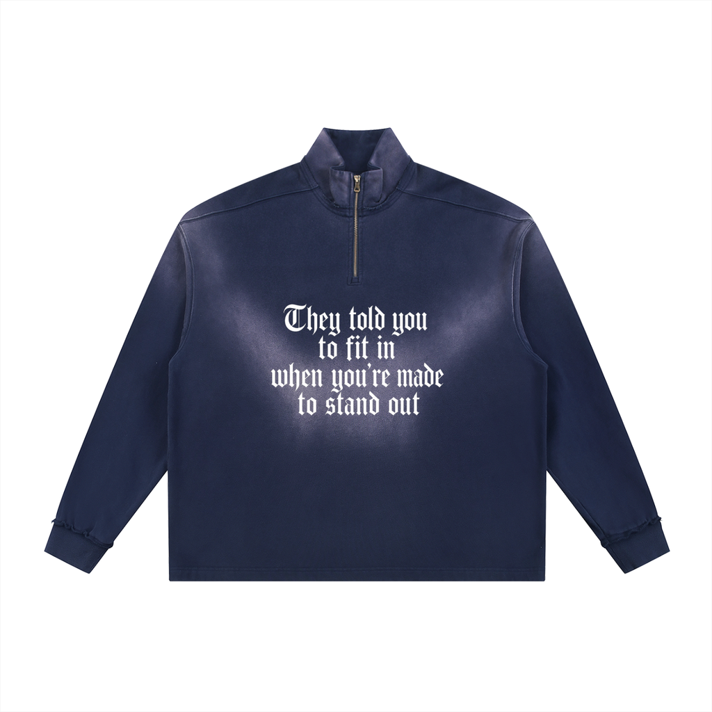Sun Fade Raw Edge Quarter-Zip Sweatshirt