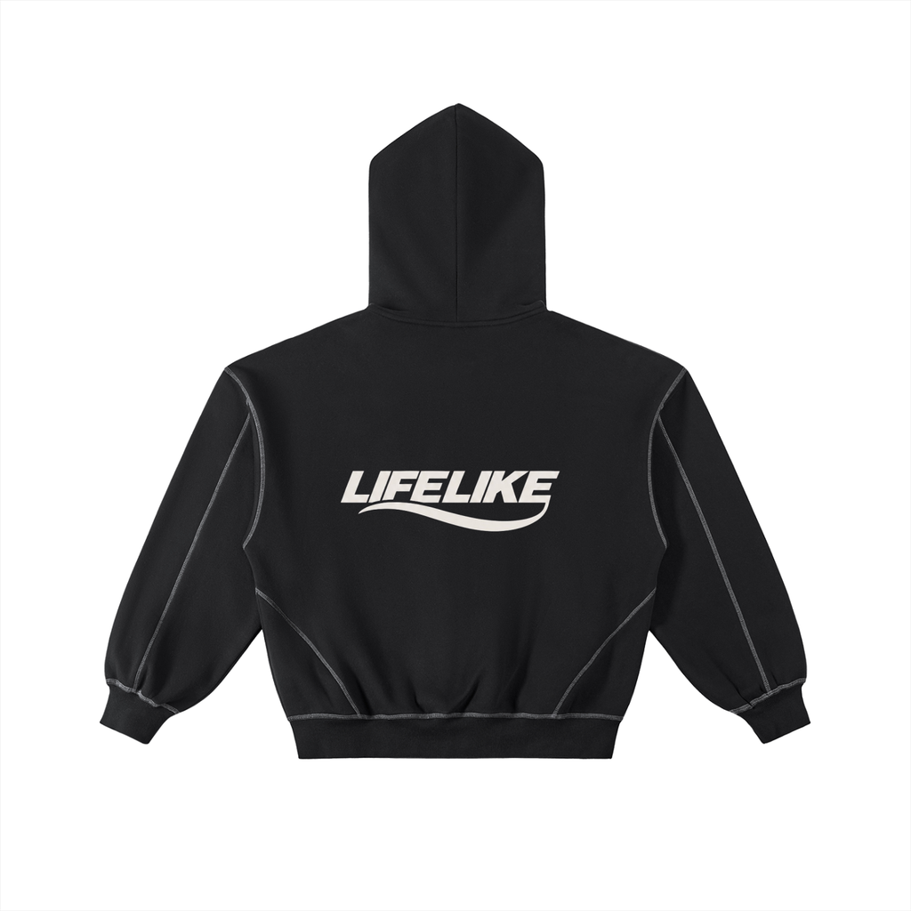 Contrast-Stitched Boxy Fleece Zip Hoodie
