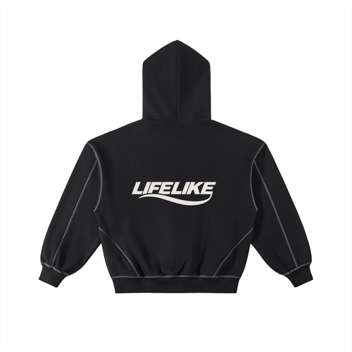 Contrast-Stitched Boxy Fleece Zip Hoodie