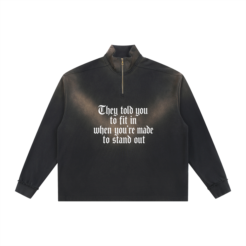 Sun Fade Raw Edge Quarter-Zip Sweatshirt